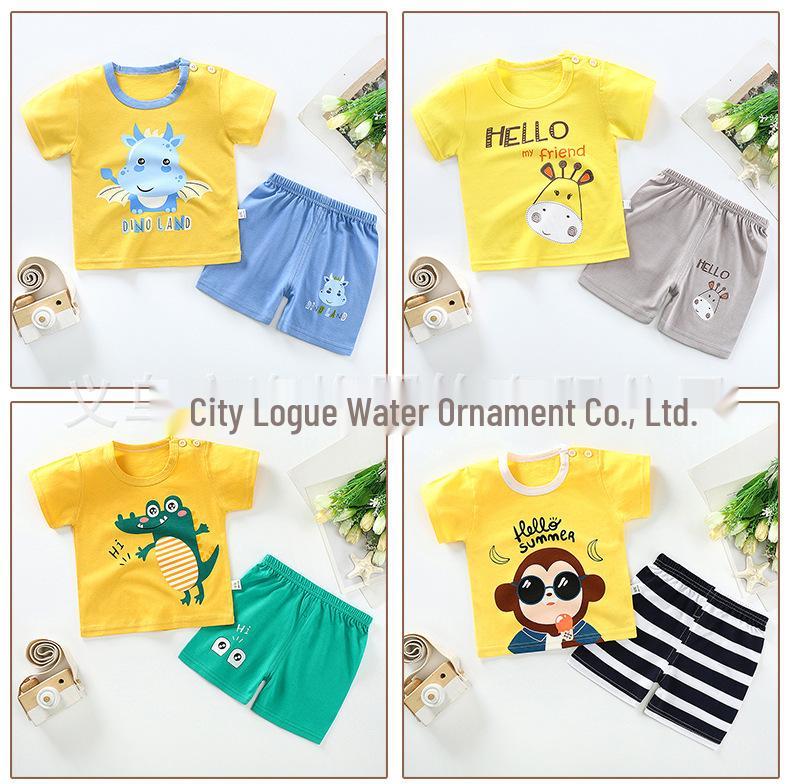 Kids' Summer Cotton Two-Piece Set: Cartoon Short Sleeve & Shorts for Toddlers