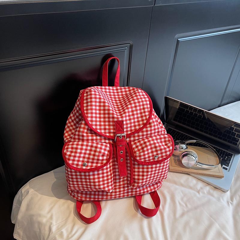 Karrierter Kordelzug-Rucksack 2025: Leichte Umhängetasche mit großer Kapazität für Mädchen und Studierende