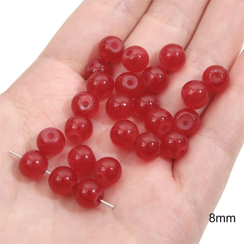 Glass Red Transparent Solid Color Round Beads Crystal Beads Wheel Beads Bamboo Beads Handmade String Bracelet Necklace Jewelry Lovely Colour