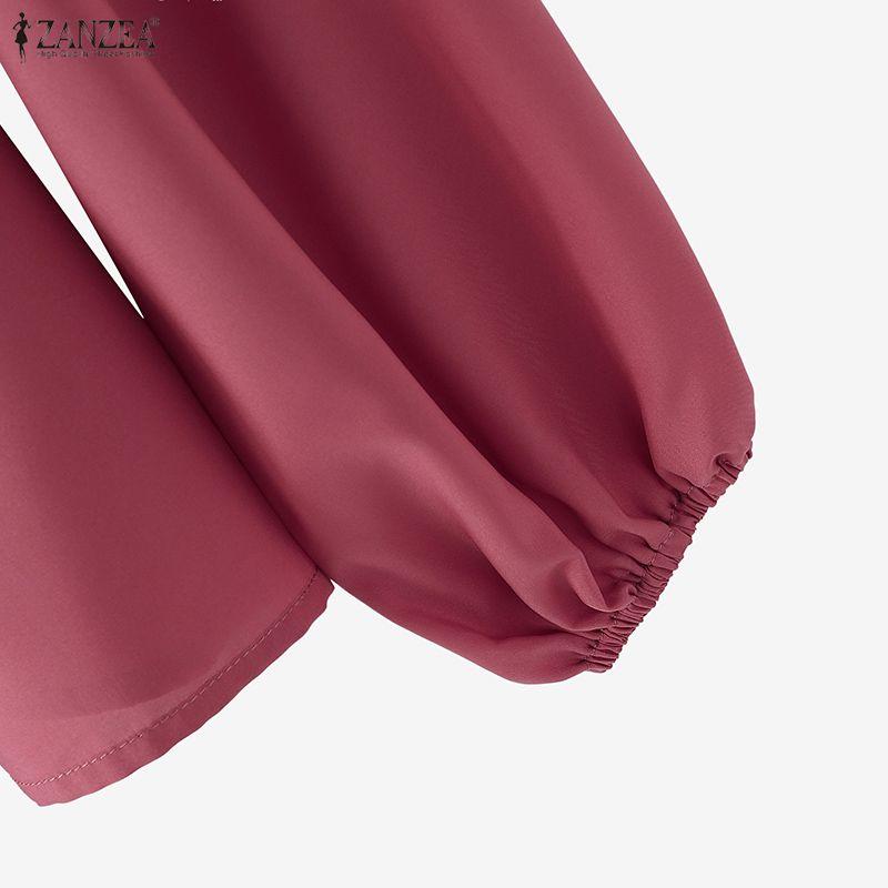 ZANZEA Women Round Neck Solid Color Long Sleeve Casual Blouse
