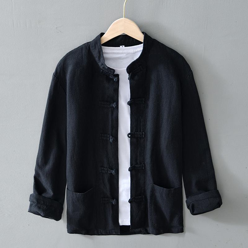 2025 Men's Chinese Style Cotton Linen Long Sleeve Tang Suit Hanfu Shirt, Plus Size Loungewear