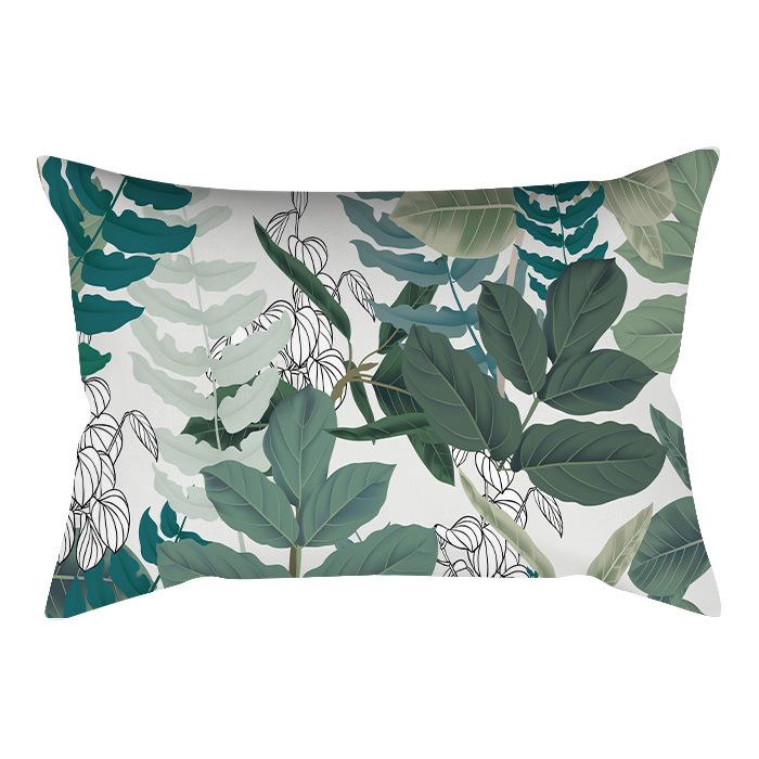 Home Flower and Green Plant Rectangular Waist Pillowcase, Peach Skin Velvet Digital Printed Throw Pillow, Office Waist Cushion Cover