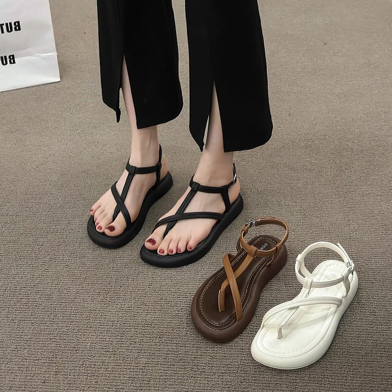 Sommar Damer Retro Stil Clip Tå Flats Sandaler Damer Komfort Mjuk Sula Gladiator Sandaletter
