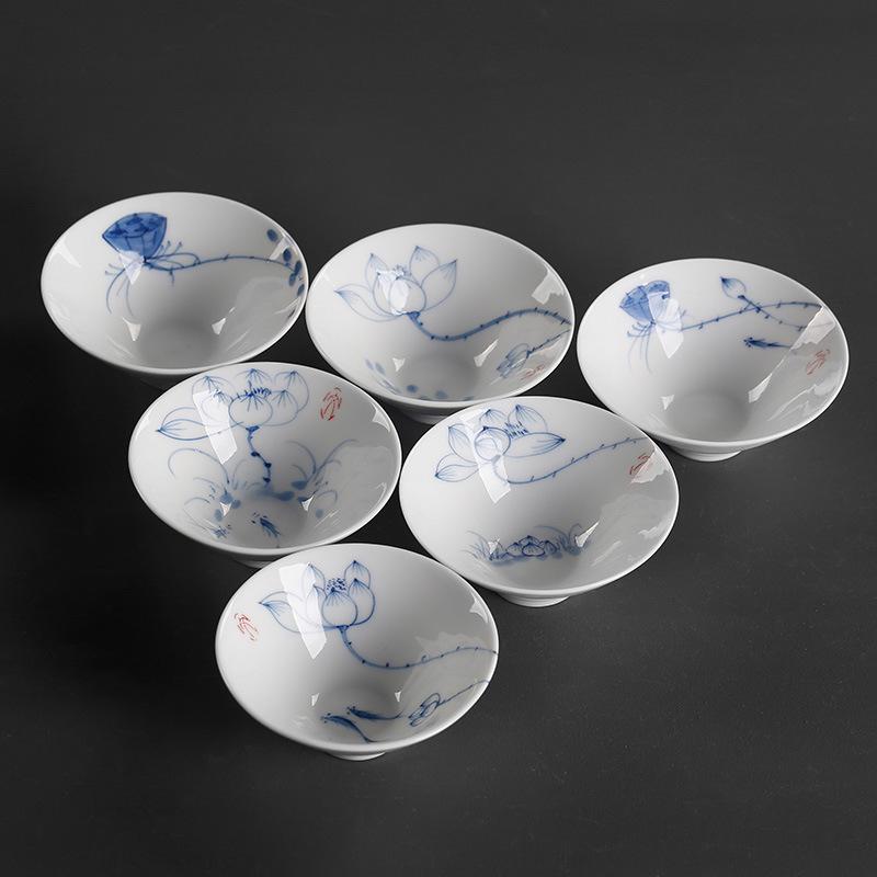 Blue and white hand-painted thin tire hat cup ceramic tea set Kung Fu small teacup single tea cup tea cup large master cup