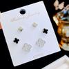 Kanamina Prachtige Vierklapper Diamant-Belegde Oorbellen, s925 Zilver, Veelzijdig Modeaccessoire (Set van Drie Paren)