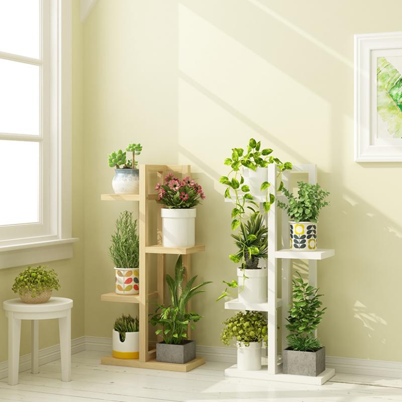 Pine Multi-Tier Plant Stand  Sturdy Freestanding Balcony Organizer  European Flower Rack for Greenery and Home Decor