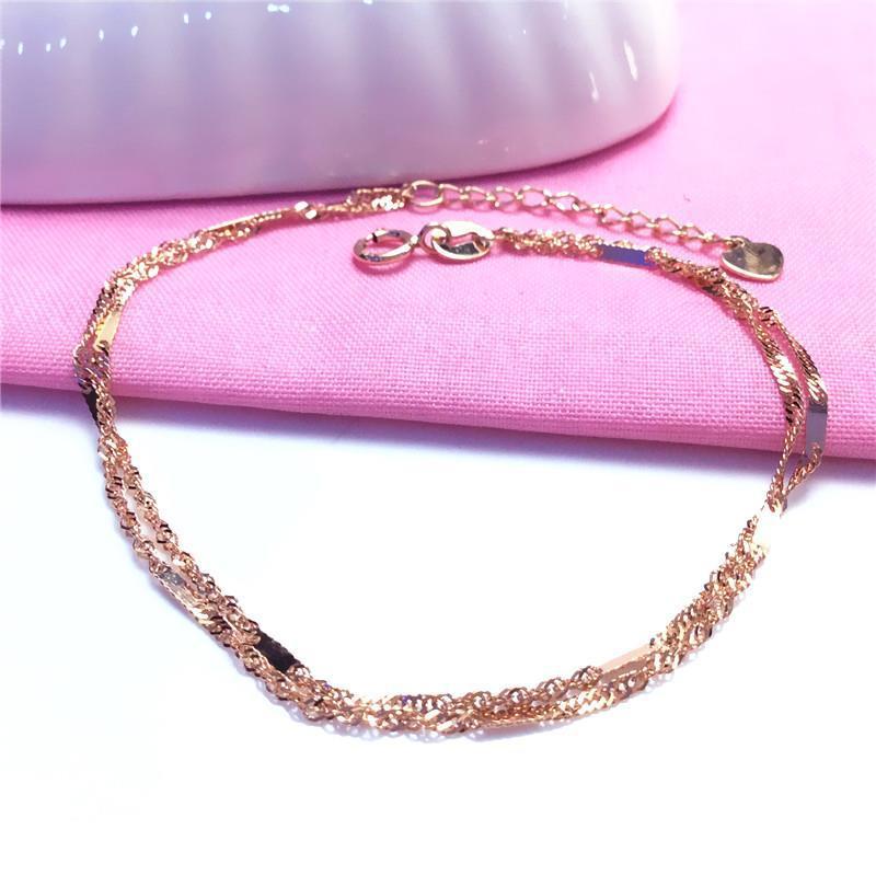 Purple Gold Water Corrugated Anklet Simple Rose Gold Plated Shiny Double Sequined Anklet Jewelry Women
