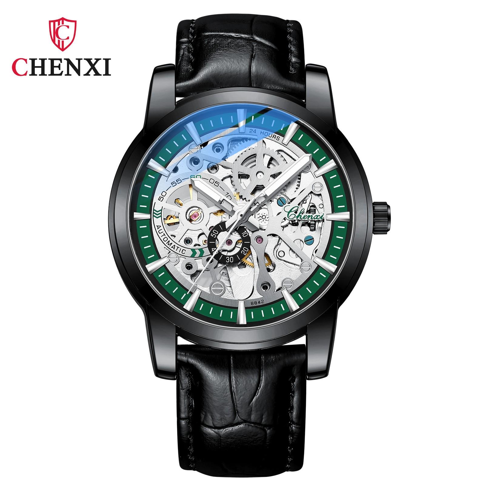 

Новые роскошные мужские часы ТОП-бренда с кожаным ремешком в коробке, мужские водонепроницаемые светящиеся автоматические полые мужские механические часы