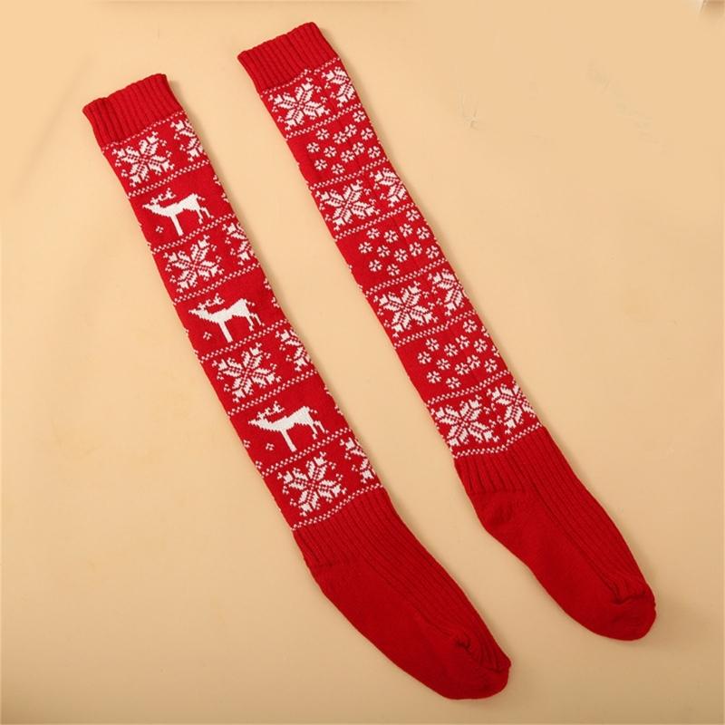 Christmas Festival Patterned Thigh High Socks Womens Winter Fashion Knitted Over Knee Long Stockings Leg Warmers Hosiery