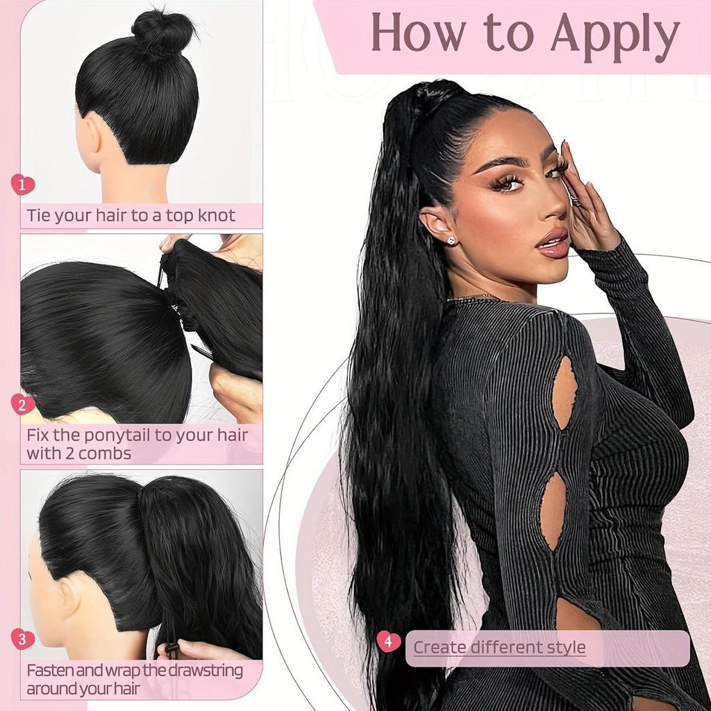 Nastavitelný culík se stahovací šňůrkou - Dlouhý vlnitý syntetický příčesek pro ženy - Pro každodenní nošení - Vhodný pro všechny typy vlasů