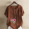 Women's Fashion Flowers Prined Short Sleeve T-shirt Loose Cotton Shirt Casual Loose Summer Blouse Tops