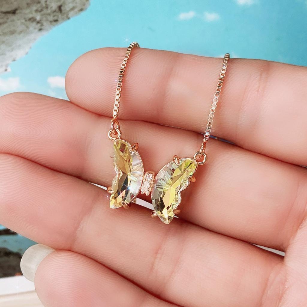 Butterfly Pendant Necklace Gold Color Box Chain for Women Daily Party Jewelry