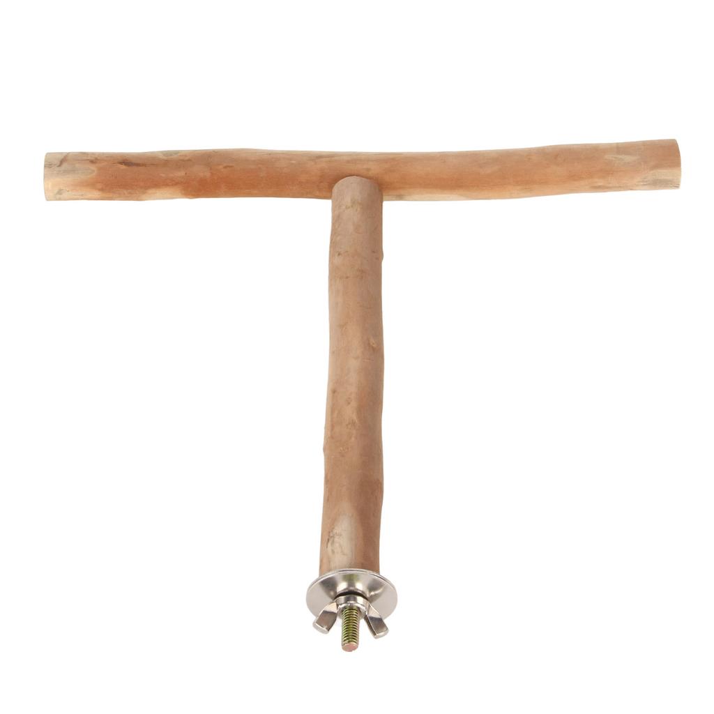 T Shaped Wood Bird Perch Fun Paw Grinding Chewing Exercising Relieve Boredom Wooden Parrot Stand