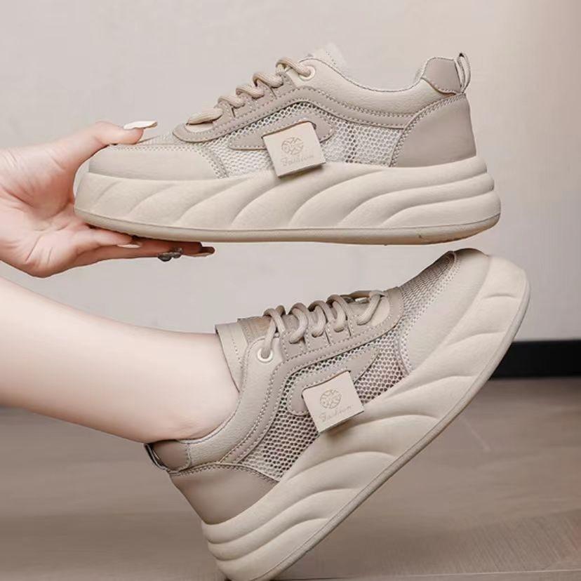 Women's Summer 2025 New Thick Soled Skirt White Shoes Thin Lightweight Soft Soled Mesh Breathable Sports Mesh Shoes