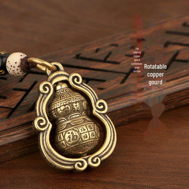 

Brass Gourd Fortune Keychain with Rotating Auspicious Cloud Design
