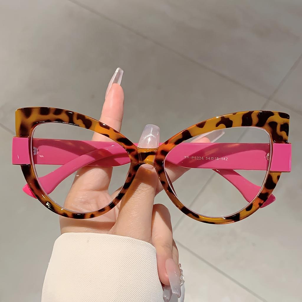 Oversize Cat Eye Glasses Stylis Color Blocking Design Green Glasse Chic Leopard Print Eyeglasses Fashion Line Adorn Gradient