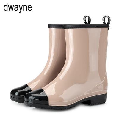 Nieuwe Vrije Tijd regenlaarzen dames Lage Hak Ronde Neus Schoenen Waterdicht Middelhoge Schacht Regenlaarzen chaussures femmes2024