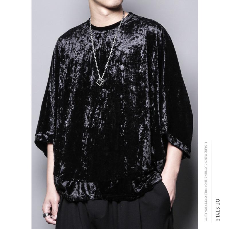 

Футболка с круглым вырезом из глянцевого темно-бархатного материала - европейско-американский дизайн, простая индивидуальность, короткие рукава, летний стиль XXL (Height 180 cm/Weight 82.5 kg)