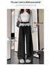 Black Polka Dot High Waist Lace Trim Wide Leg Sporty Pants for Women - Slimming, Casual, Spring/Autumn 2025