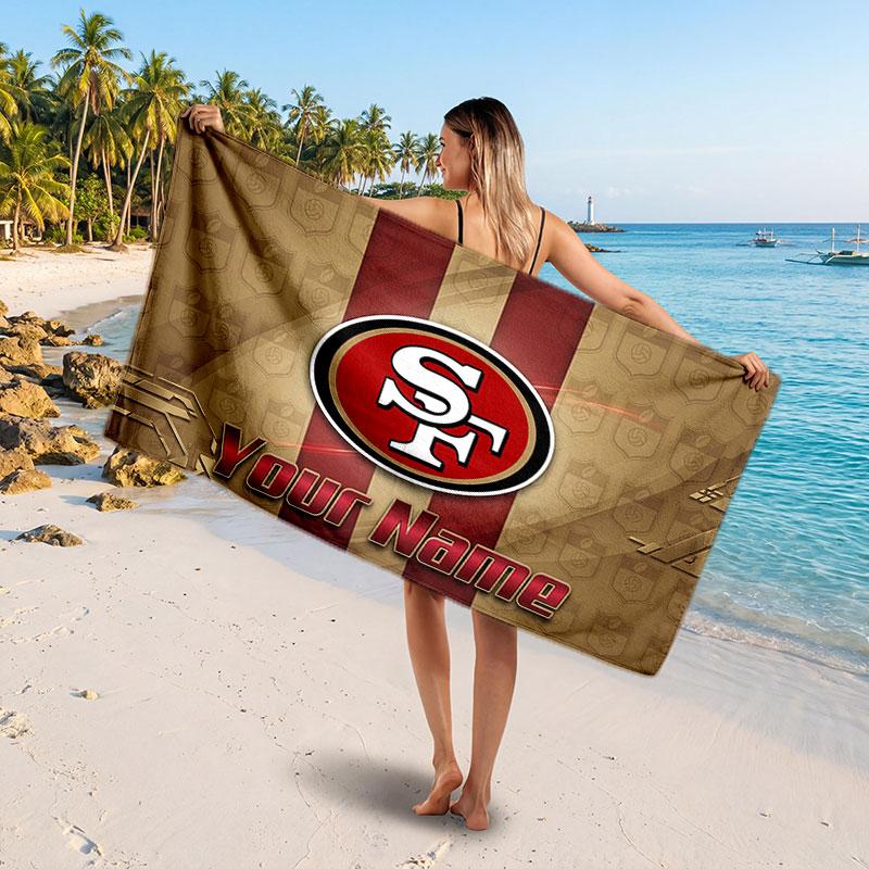 San Francisco 49ers Customized Name Text Beach Towel, Soft Absorbent Towel Beach Pool Travel Personal Gift