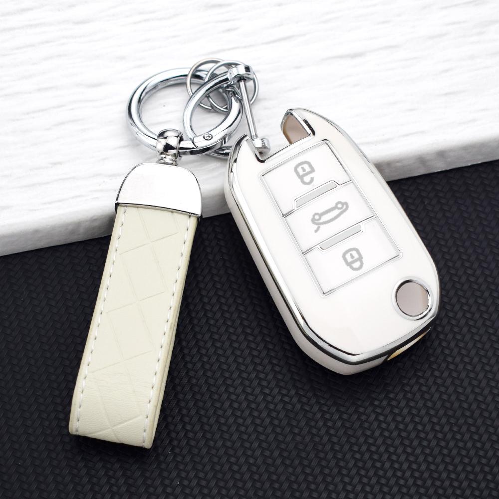 Tpu Car Key Case Cover For Peugeot 308 408 508 2008 3008 4008 5008 Key Shell Protector For Citroen C4 C3 C6 Cactus C8 Keychain