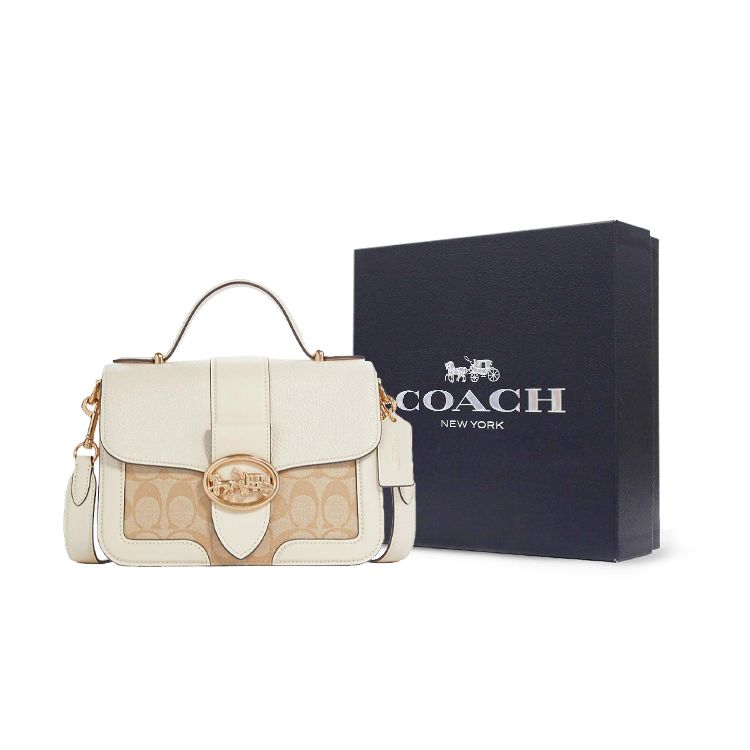 Coach Georgie 22 Classic Horse And Carriage Logo Lock Print Pebble Texture Canvas And Leather Tote Bag Small Women Handbags 6504-IMDQC