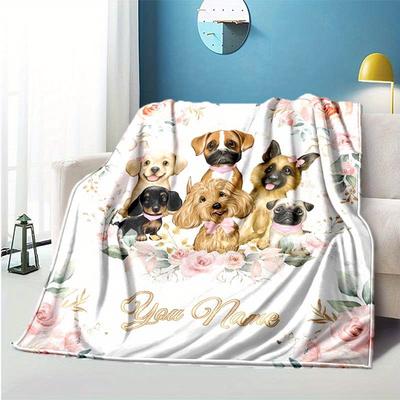 Dog Customized Your Name Blanket Warm Comfortable Soft Blanket For Chair Office Sofa Bed Sofa Office Camping Suitable For Gifting Relatives And