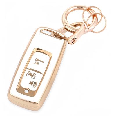HOYZE Schlüsseletui, Schlüsselhülle, niedlich, Auto, Smart-Key-Etui, Schlüsselhalter, Karabiner, Schlüsselhülle, kratzfest, leicht, goldweiß