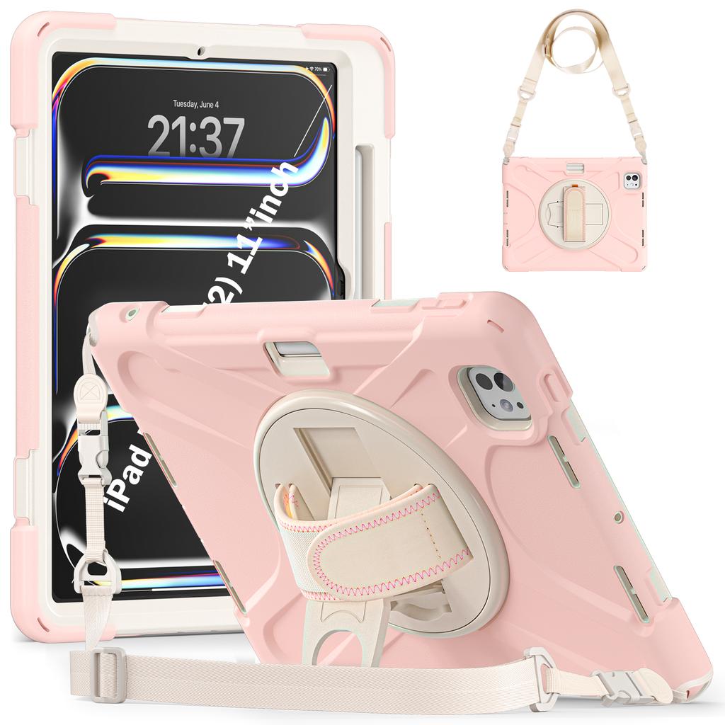 360 Rotating Case Universal for IPad Pro11 2025 M5 2024 M4 A3357 A3358 A3359 A2836 A2837 A3006 Rugged Stand Cover Shoulder Strap