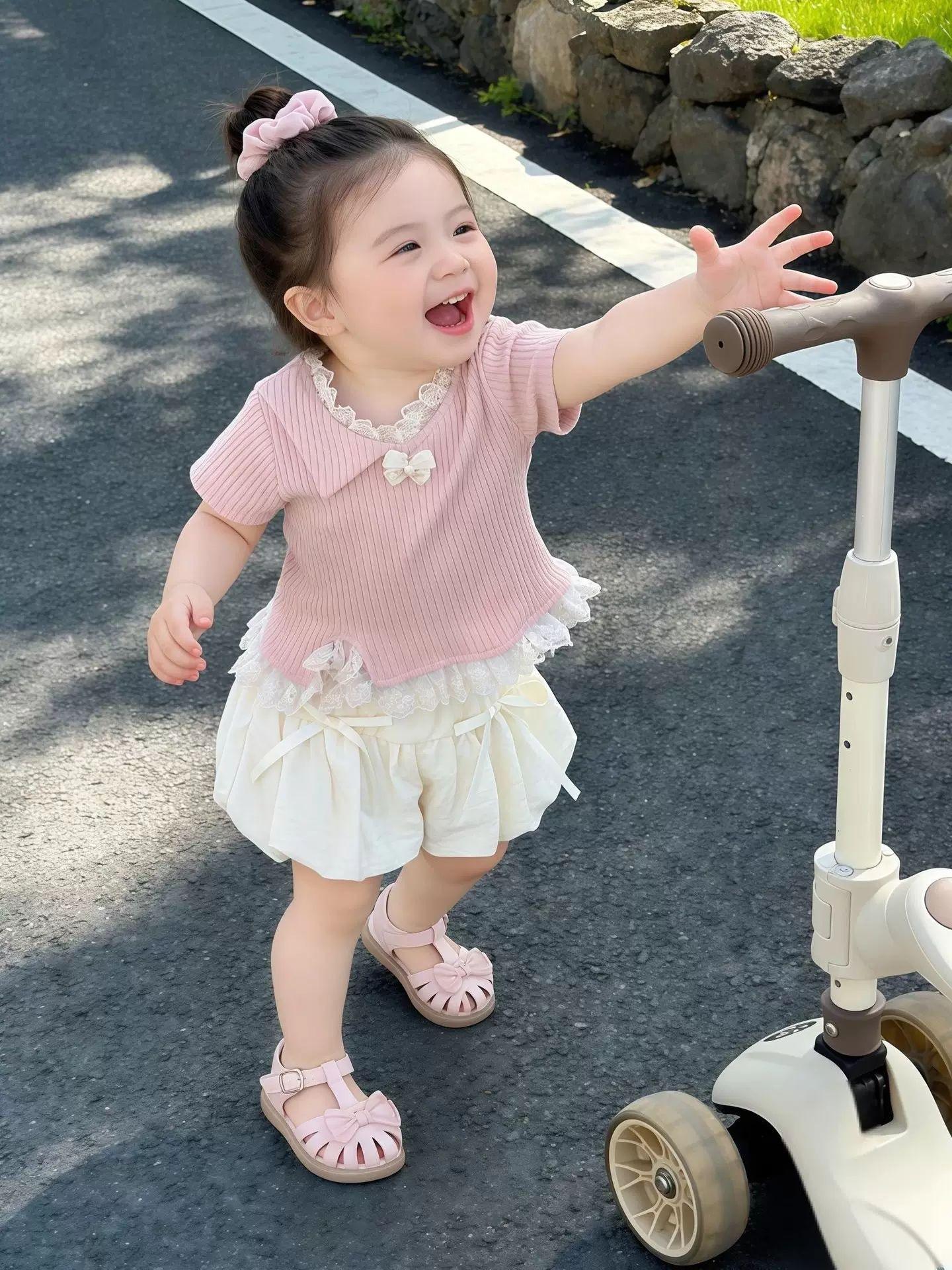 Girls Summer Sweet Cartoon Two Piece Set Cute Stylish Toddler Outfit 80