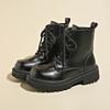 Thick Soled Short Boots for Women 2025 Autumn and Winter New Black Versatile Lace Up Side Zipper with Plush British Style Boots