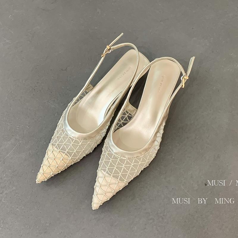 Fashion Bailamos Brand New Women Sandals Fashion Pointed Toe Shallow Slip On Dress Mules Shoes Thin Low Heel Slingback Sandal