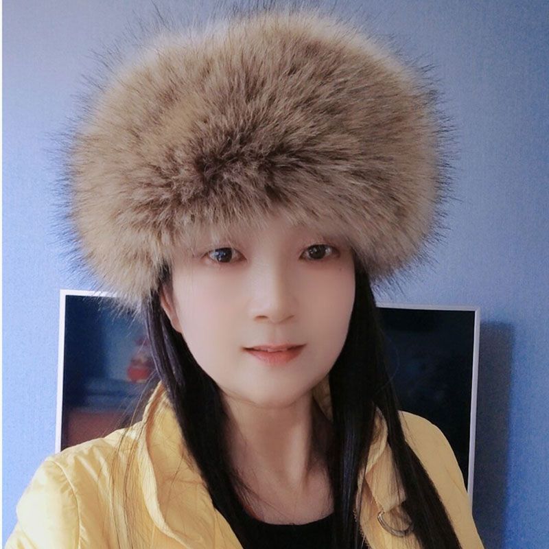 Neuer Hut für großen Kopfumfang, Hochimitat-Fuchsfell, Leerer Schirmmütze, Warm für Herbst und Winter, Pelzmütze, Ring ohne Oberteil, Trendiges Mädchen