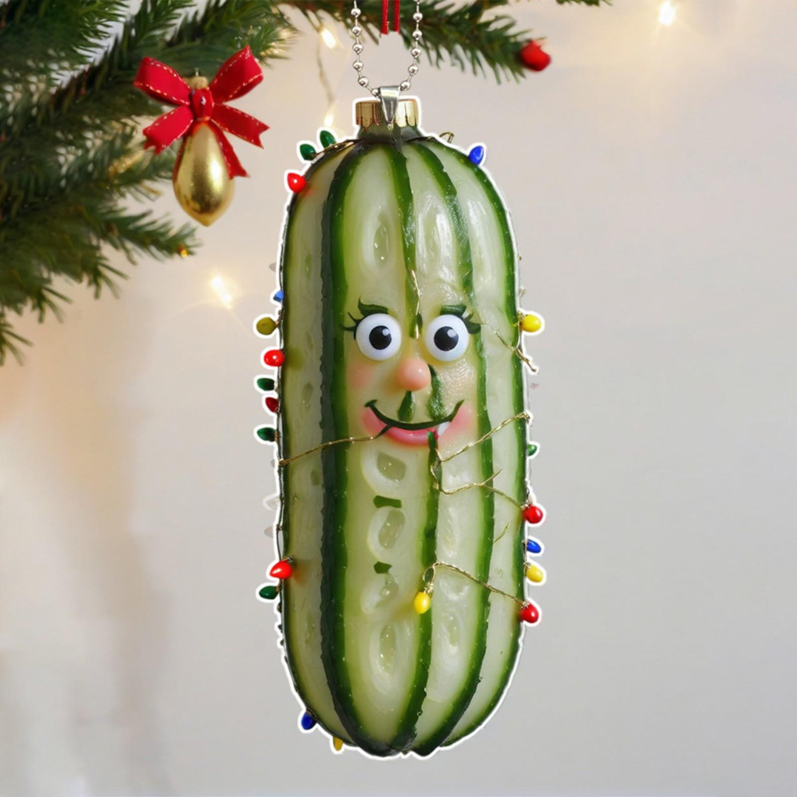 

Novelty Christmas Pickle Ornament with Santa Hat and Festive Decorations for Holiday Tree Hanging Decor Gift
