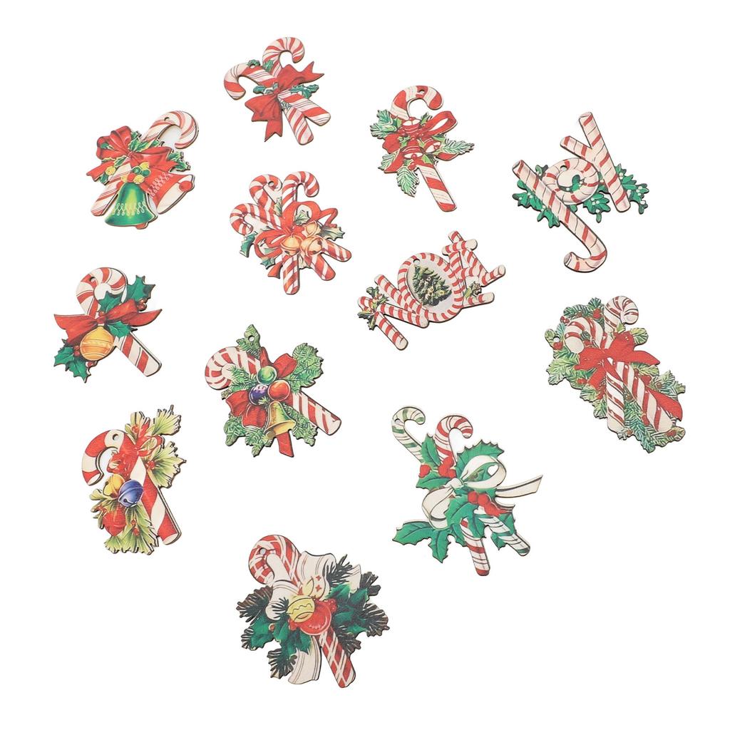 36pcs Xmas Candy Cane Hanging Decorations Cute Patterns Bright Colors Wood Candy Hanging Ornaments F