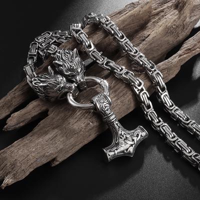 Vintage Wolf Head Necklace for Men Heavy Byzantine Chain High Quality Necklace Jewelry Amulet Gift