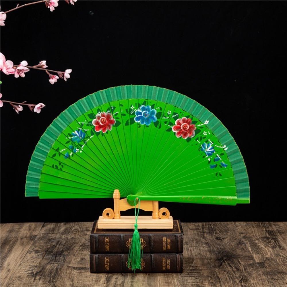 Wooden Dance Fan Double Sided Hand Painted Fan Elegant Folding Fan Performances