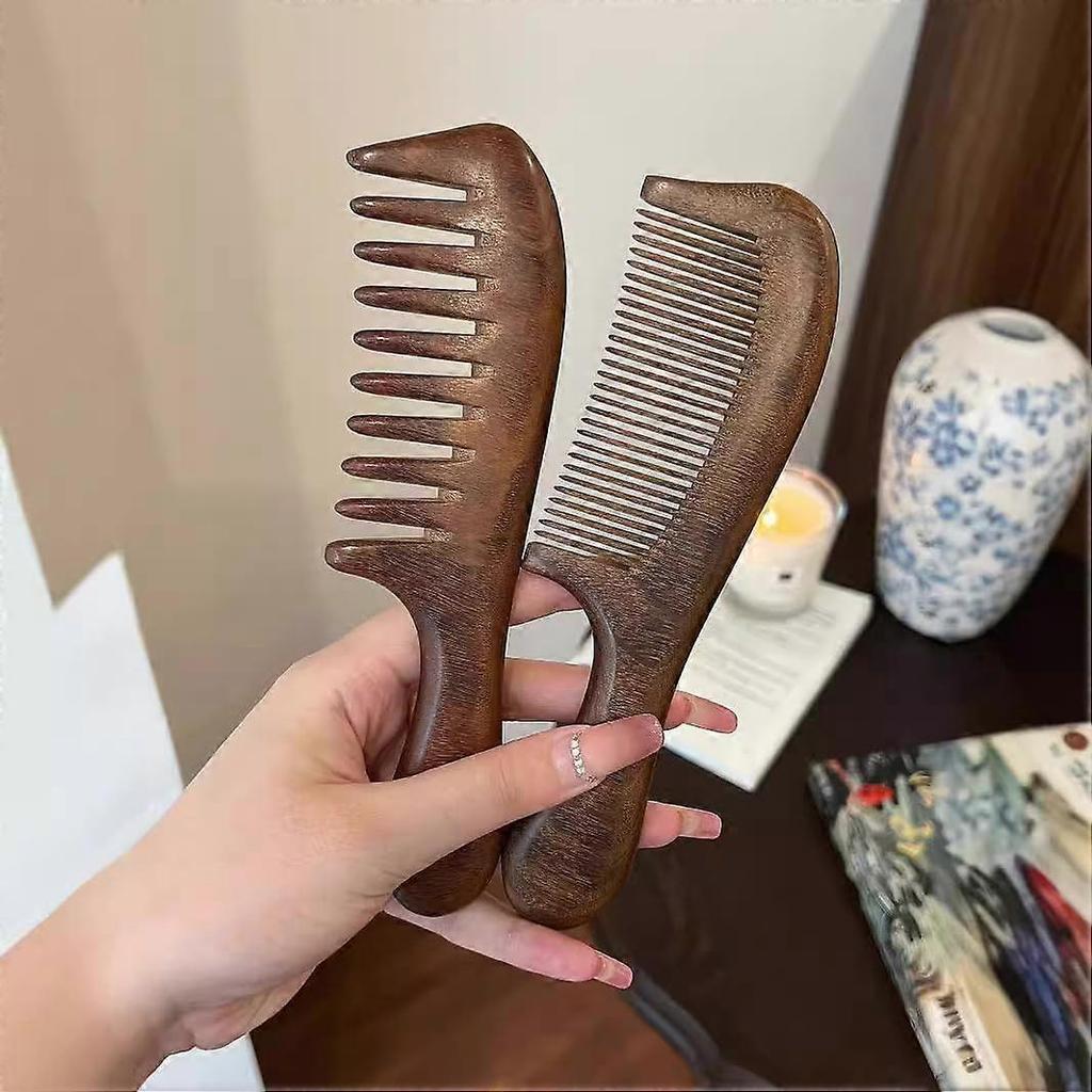 Walnut Wood Hair Comb, Walnut Wood Comb, Two-Pack Wood Hair Comb, Wooden Comb with Handle, Walnut Wide Tooth Curly Hair Comb, Hand Made Comb, Natural 