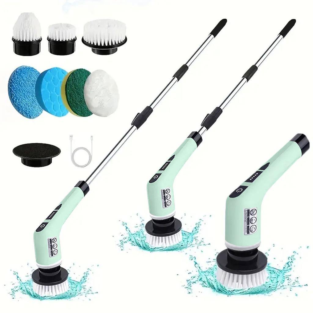 1 Set, Electric Cleaning Brush, Wireless Electric Rotating Scrubber, 7 Brush Heads and Adjustable Extension Handle, Bathroom Cleaning Brush,