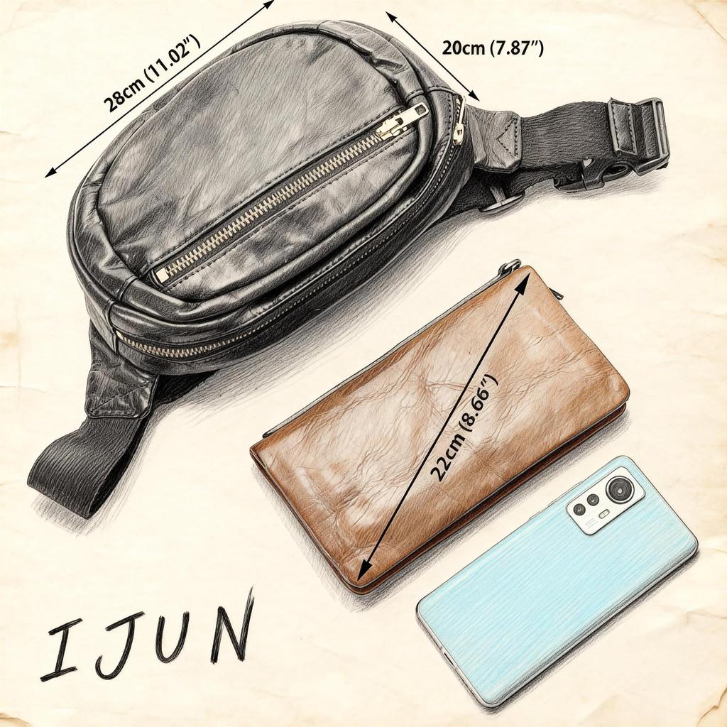 IJUN Men's Vintage Body Bag - Handmade Vegetable-Tanned Leather, Size Small