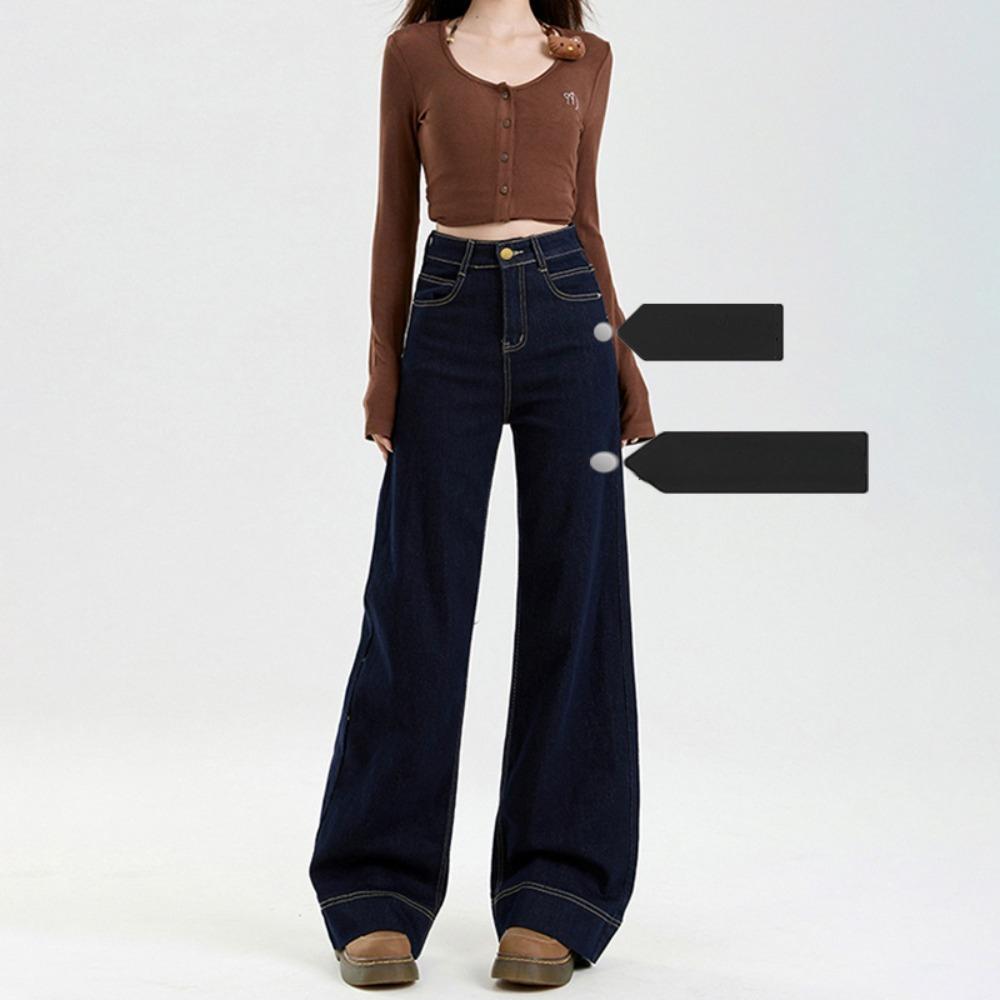 American Spice Girl High Waist Wide Leg Jeans Women's Spring and Autumn New Lazy Style Skinny Floor Mopping Jeans