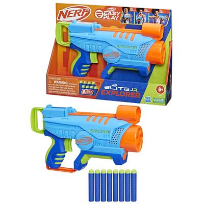 Hasbro Nerf Elite Jr. Explorer, Easy-to-use Blaster with 8 Nerf Elite Darts, for Outdoor Play, Ages 6 and Up, F6367, Authentic Product
