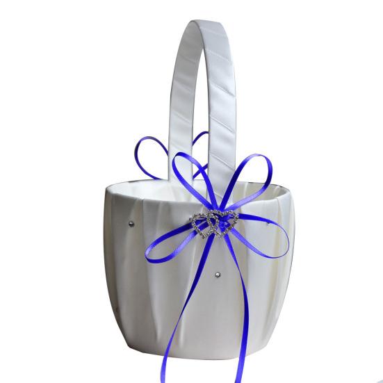 Double Heart Rhinestone Satin Ribbons Bowknot Wedding Flower Basket Home Decor