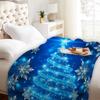 1pc Soft Christmas Tree Print Plush Blanket Blue Xmas Theme Snowflake All Season Use Washable Throw Blanket for Girls Daughter
