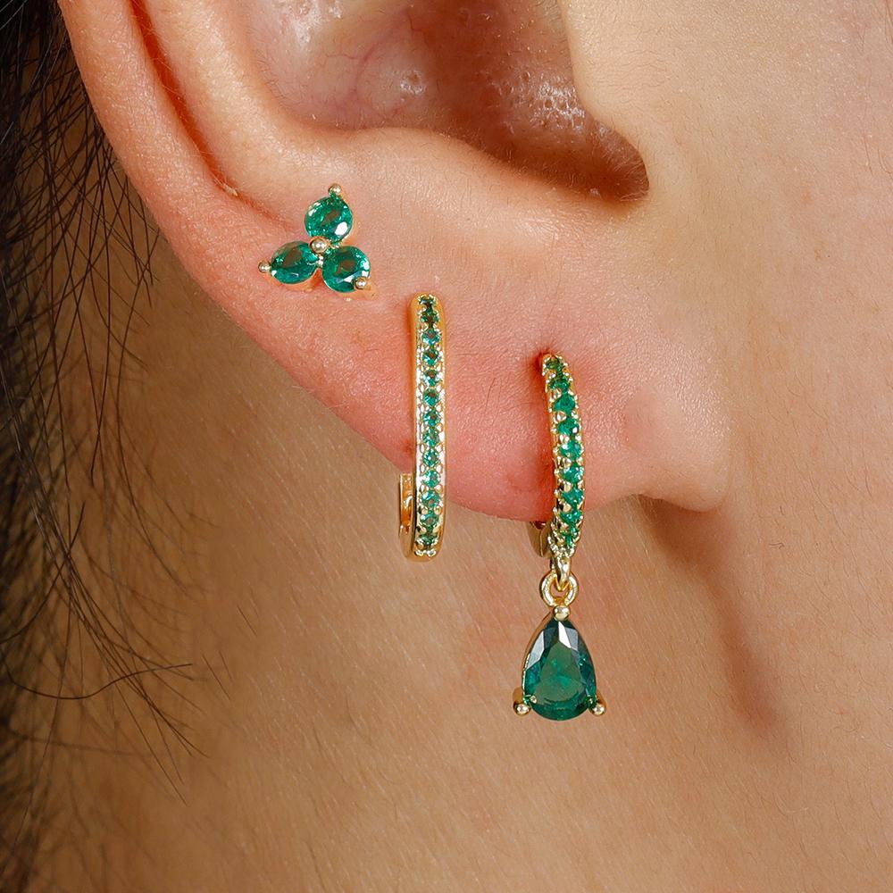 3PCS/Set Fashion Waterdrop Shape Zircon Hoop Earrings For Women Delicate Triangle Shaped Flower Stud Earrings Piercing Jewelry