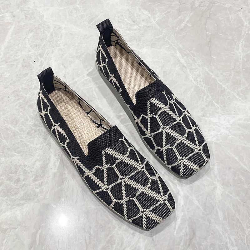 

2025 New Spring and Autumn Flat Shoes Fashion Leisure Women s Flat Shoes Knitting Elastic Comfortable Boutique Shoes 42 чёрный