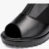 Leather Mesh Sandals Women's Summer Soft Bottom Mother's Cool Shoes Thick Heels Fish Mouth Roman Rear Zipper