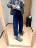 Women's Blue High-Waisted Corduroy Straight-Leg Pants - 2026 Autumn Light Mature Style, Versatile and Casual