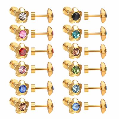 2022 Nuovi 12 Paia Orecchini a Fiore in Acciaio Inossidabile Senza Scolorimento con Zirconia per Donna Colore Oro Moda Regalo Accessori Festa Zirconia