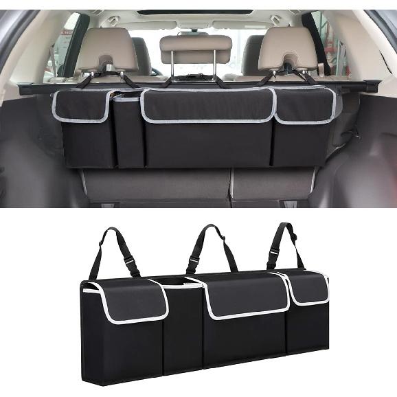 Car Trunk Organizer and Storage, Backseat Hanging Organizer for SUV, Truck, MPV, Waterproof, Collapsible Cargo Storage Bag with 4 Pockets, Car